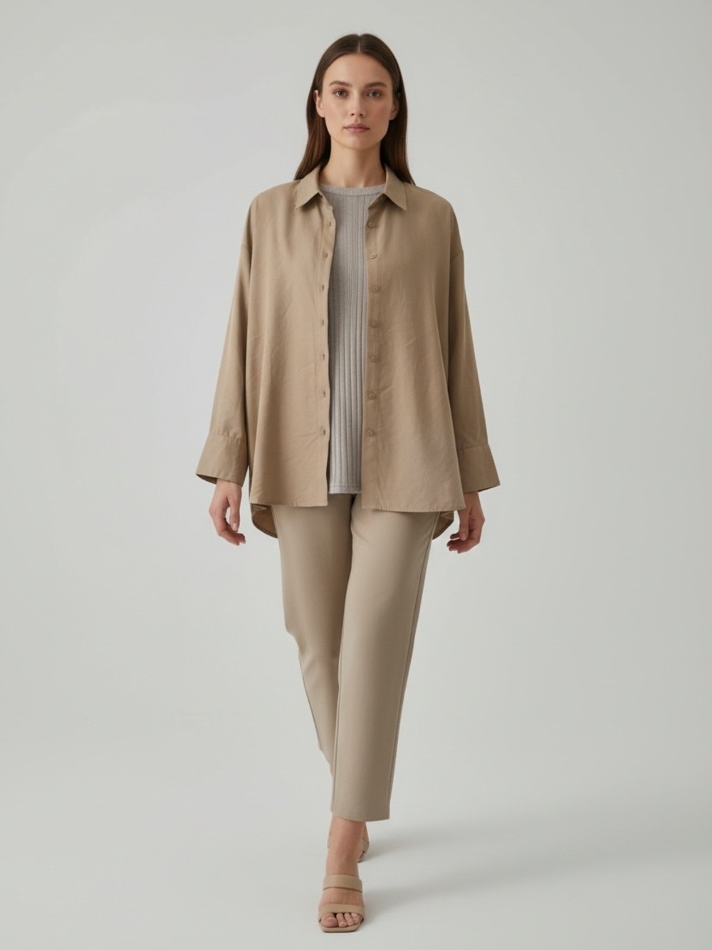 Zara Relaxed Taupe Button-Down Shirt